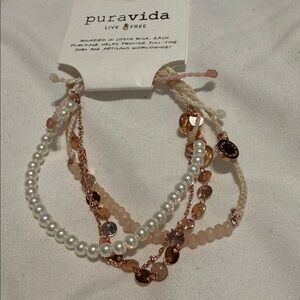 Pura Vida Rose Gold and Pearl Bracelet Trio